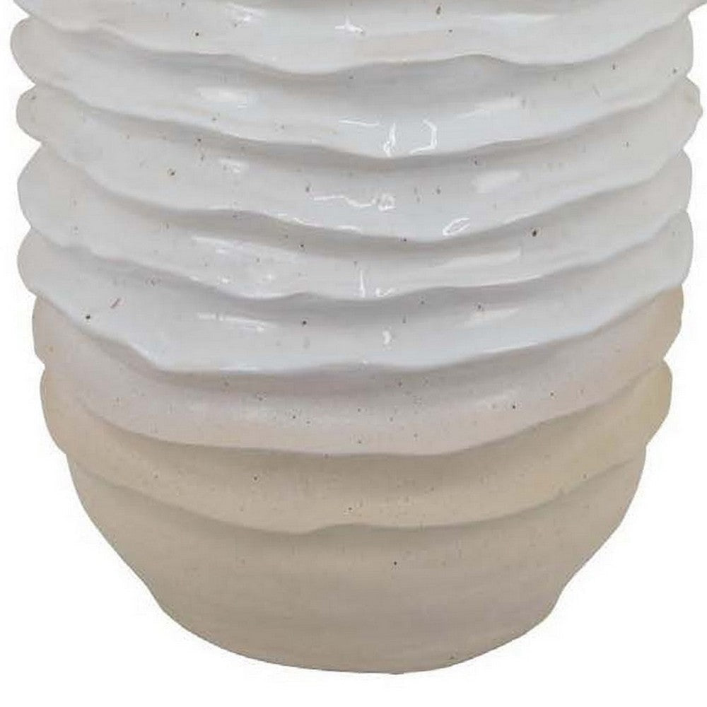 Accent Planter Abstract Wave Coastal Design 22 Inch White Ceramic BM331395