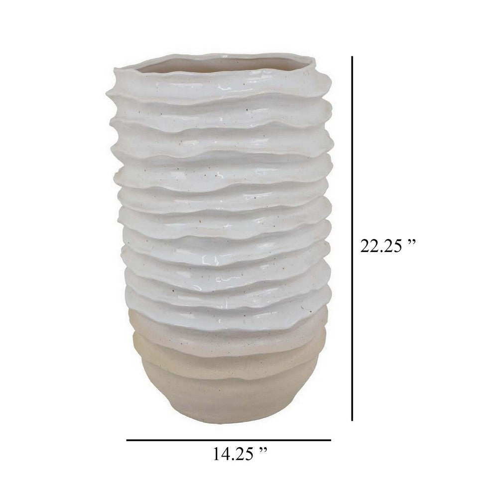 Accent Planter Abstract Wave Coastal Design 22 Inch White Ceramic BM331395