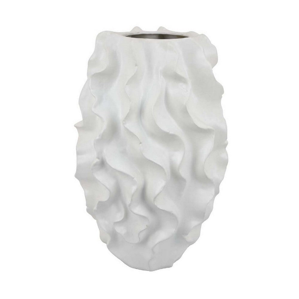 Decorative Vase White Ceramic Textured 19 Inch Curved Wave Design BM331396