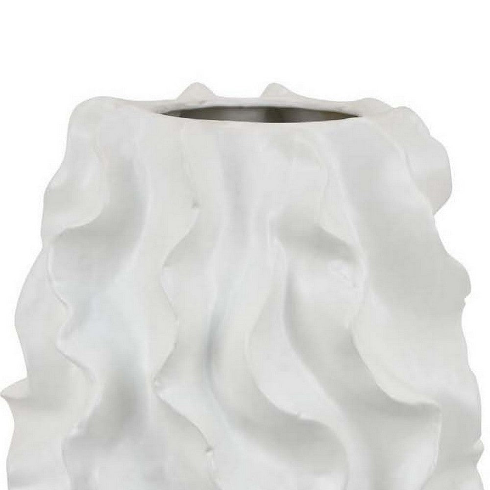 Decorative Vase White Ceramic Textured 19 Inch Curved Wave Design BM331396