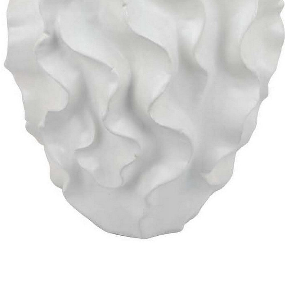 Decorative Vase White Ceramic Textured 19 Inch Curved Wave Design BM331396