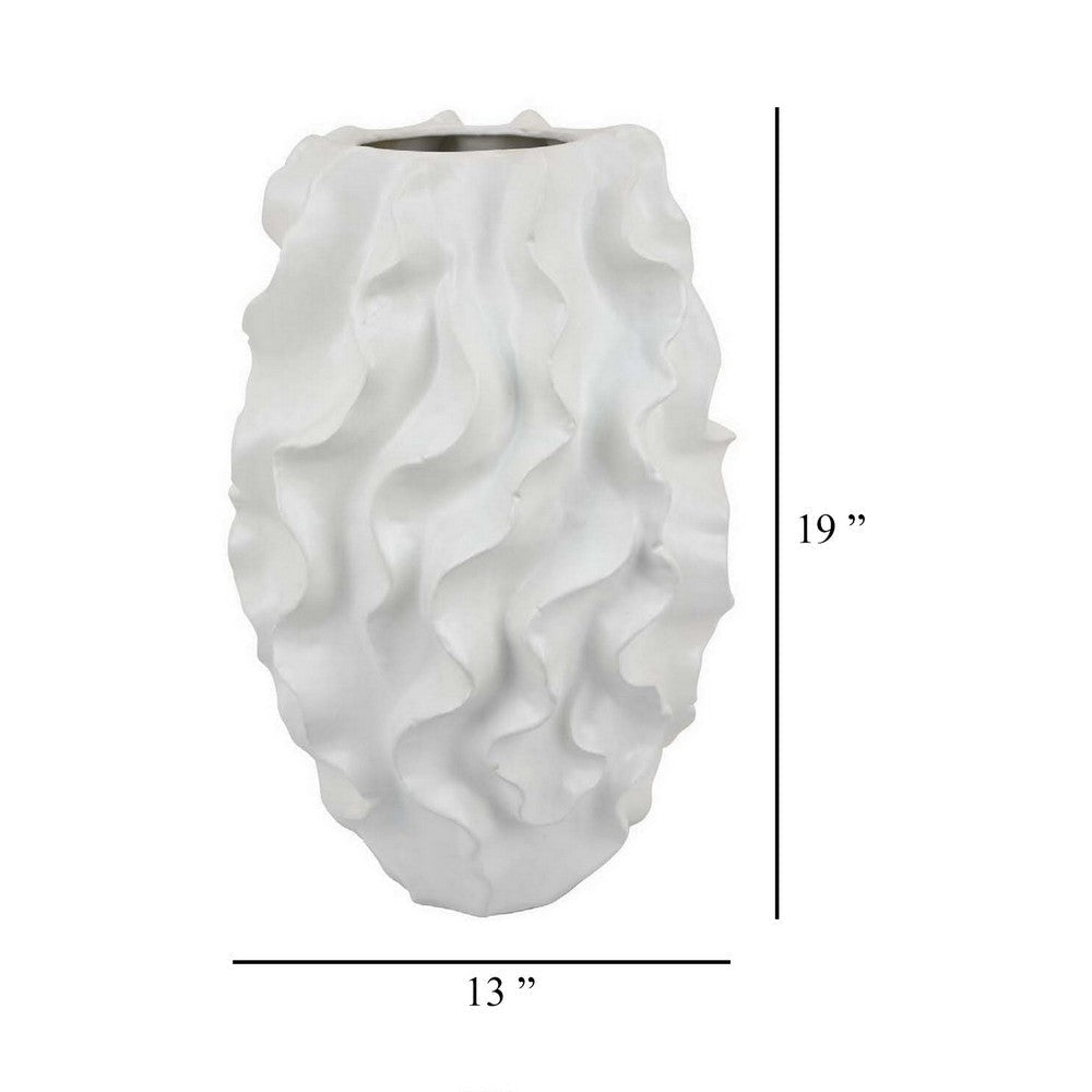 Decorative Vase White Ceramic Textured 19 Inch Curved Wave Design BM331396