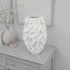 Decorative Vase, White Ceramic, Textured 19 Inch Curved Wave Design