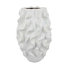 Decorative Vase, White Ceramic, Textured 19 Inch Curved Wave Design