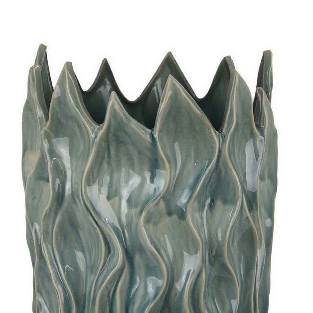 Esen Decorative Vase Abstract Wave Design 22 Inch Green Ceramic
