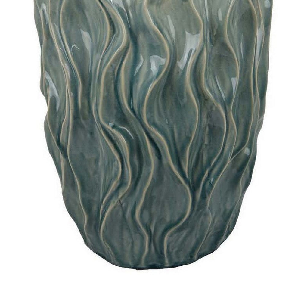 Esen Decorative Vase Abstract Wave Design 22 Inch Green Ceramic
