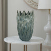 Esen Decorative Vase, Abstract Wave Design, 22 Inch Green Ceramic
