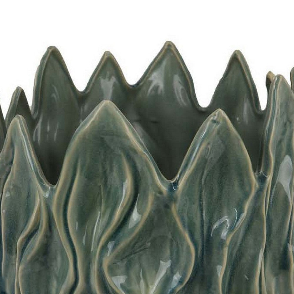 Esen Decorative Vase Abstract Wave Design 14 Inch Green Ceramic