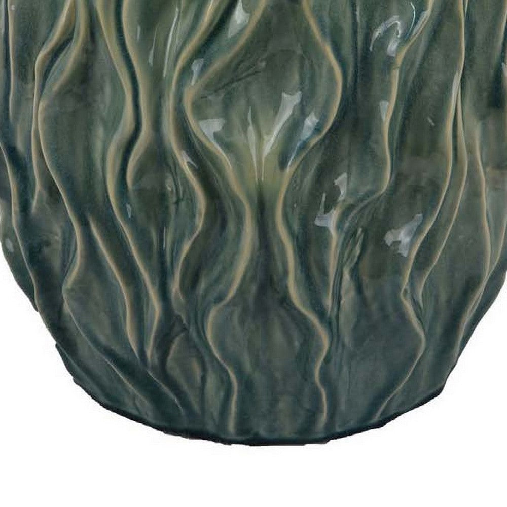 Esen Decorative Vase Abstract Wave Design 14 Inch Green Ceramic