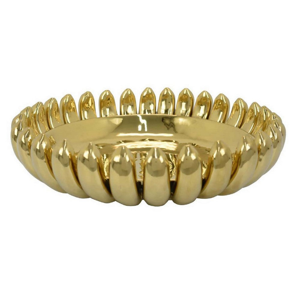 Zoma Accent Bowl 16 Inch Raised Rounded Edges Gold Ceramic Body