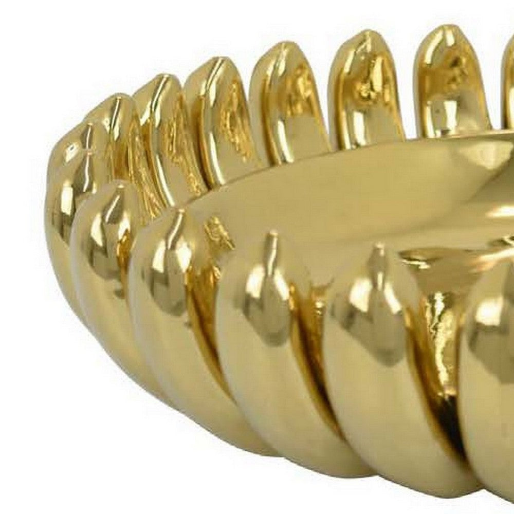 Zoma Accent Bowl 16 Inch Raised Rounded Edges Gold Ceramic Body