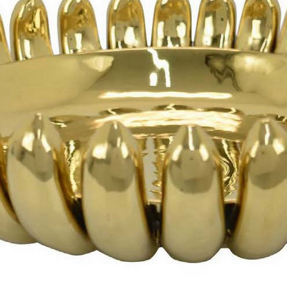 Zoma Accent Bowl 16 Inch Raised Rounded Edges Gold Ceramic Body