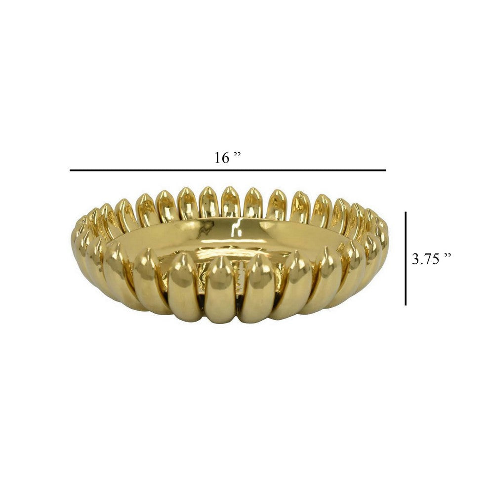 Zoma Accent Bowl 16 Inch Raised Rounded Edges Gold Ceramic Body