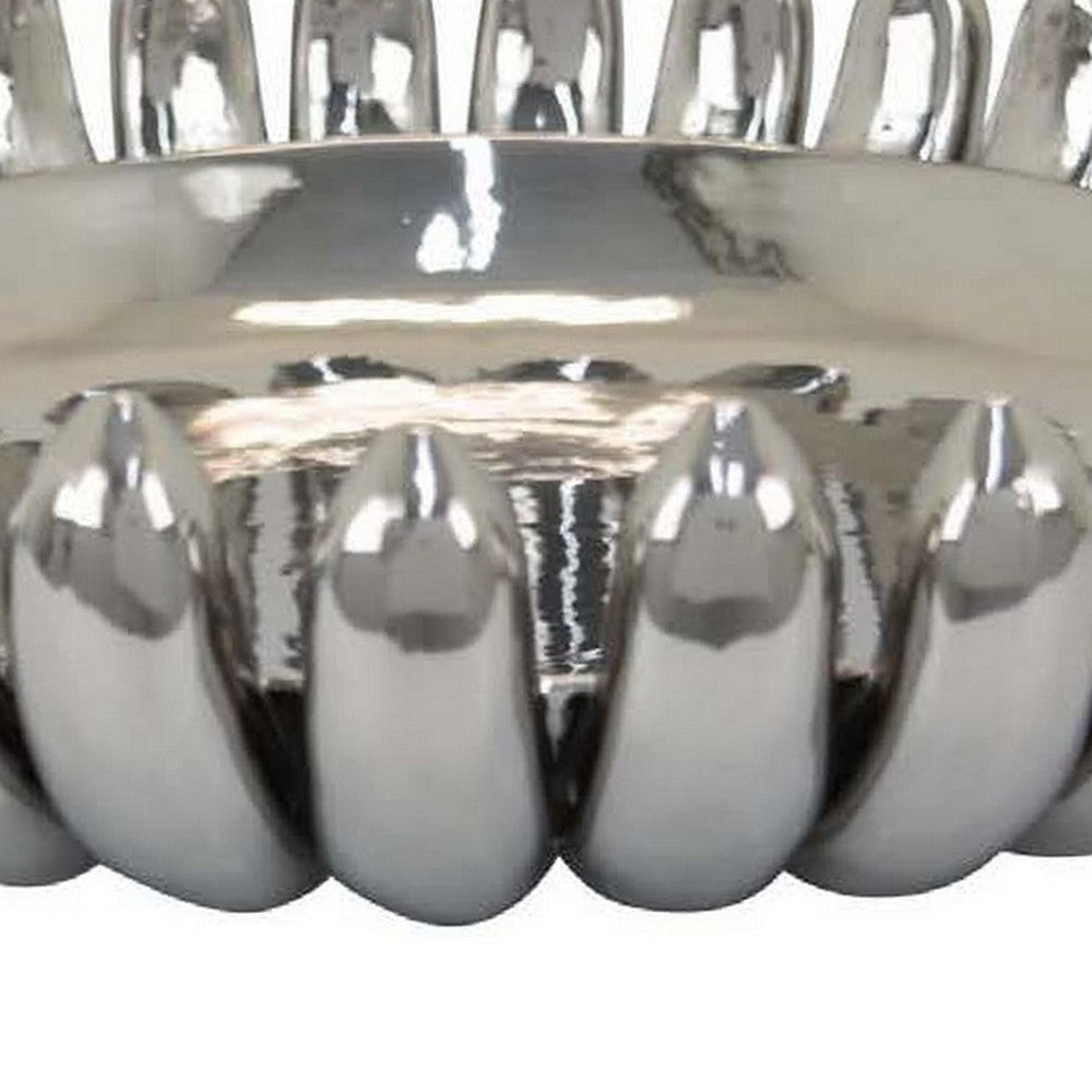 Zoma Accent Bowl 16 Inch Raised Rounded Edges Silver Ceramic Body