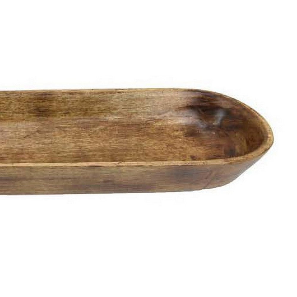 Decorative Tray 38 Inch Rectangular Shape w Curved Sides Brown Wood BM331405