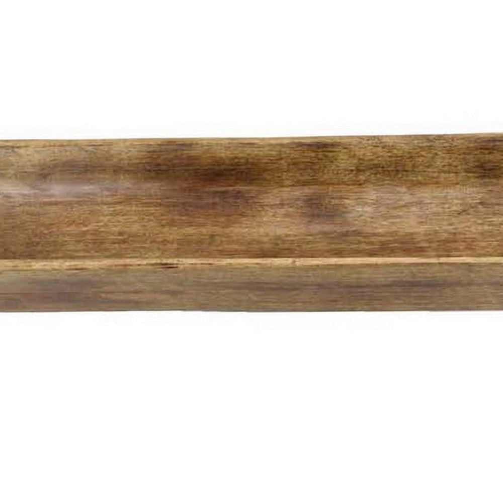 Decorative Tray 38 Inch Rectangular Shape w Curved Sides Brown Wood BM331405