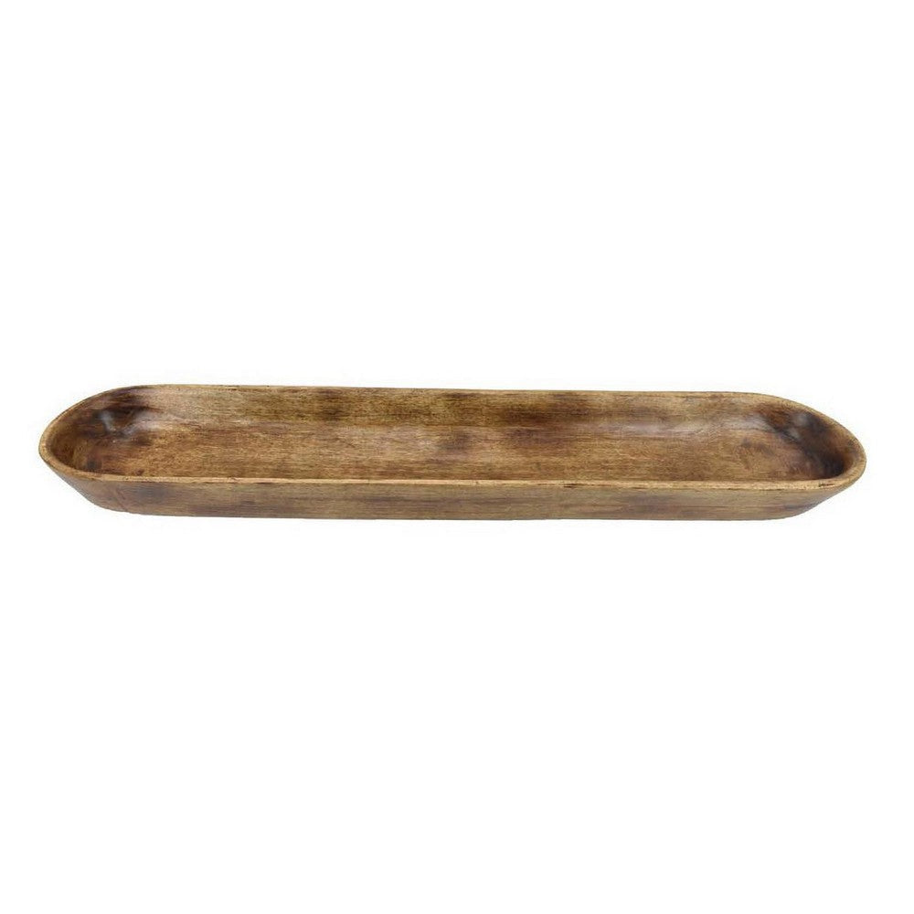 Decorative Tray, 38 Inch Rectangular Shape w Curved Sides, Brown Wood