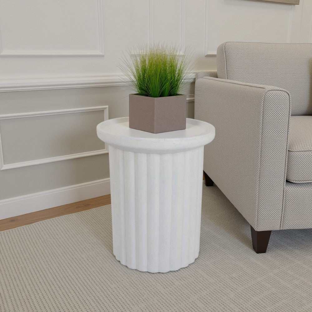 Accent Plant Stand Table, 21 Inch White Resin, Spacious Round Top