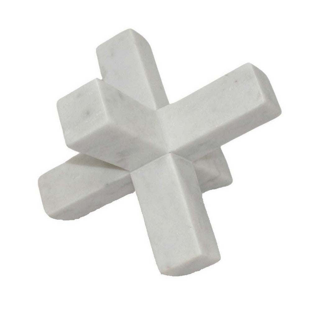 Tabletop Accent Decor 9 Inch Geometric Cross Design White Marble BM331409