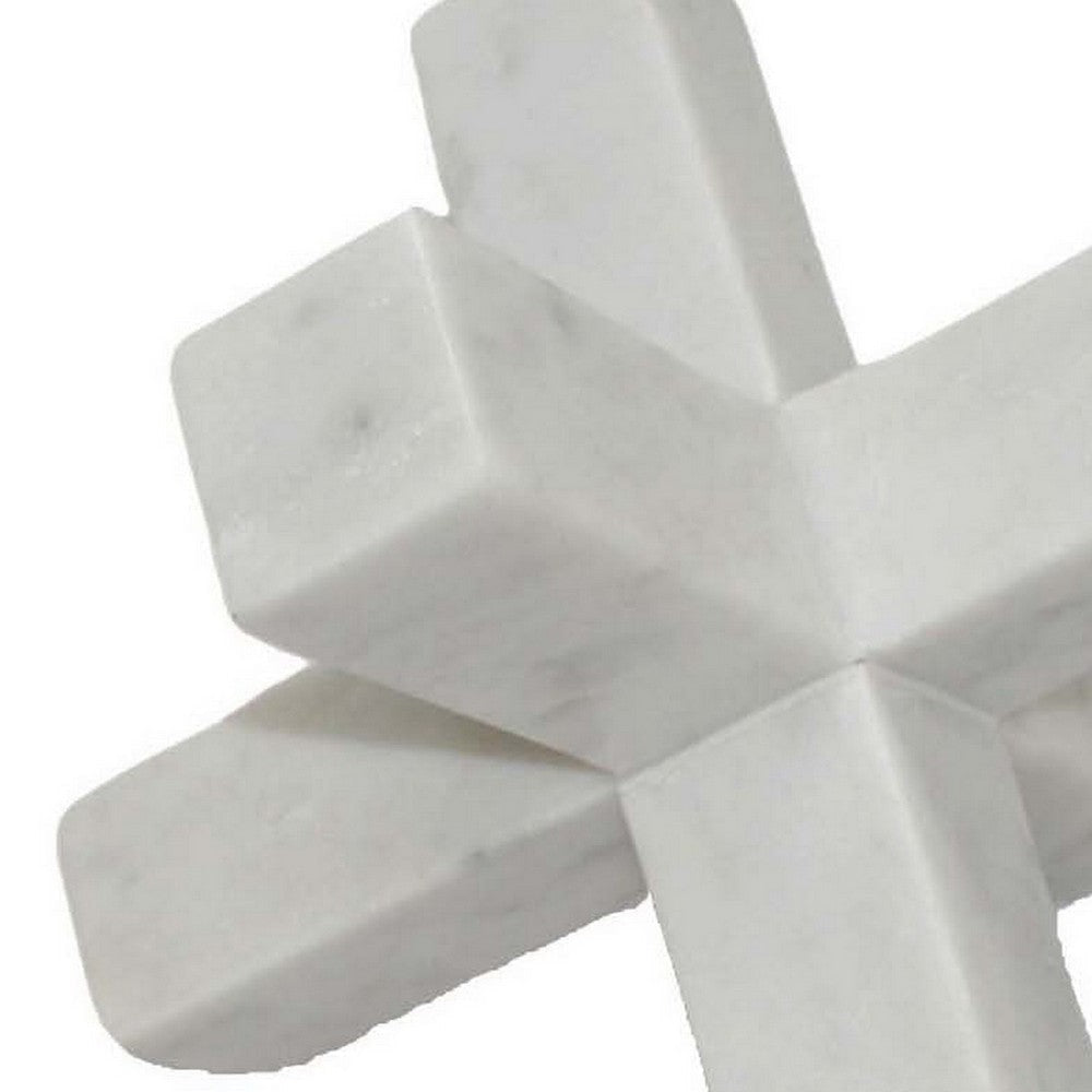 Tabletop Accent Decor 9 Inch Geometric Cross Design White Marble BM331409