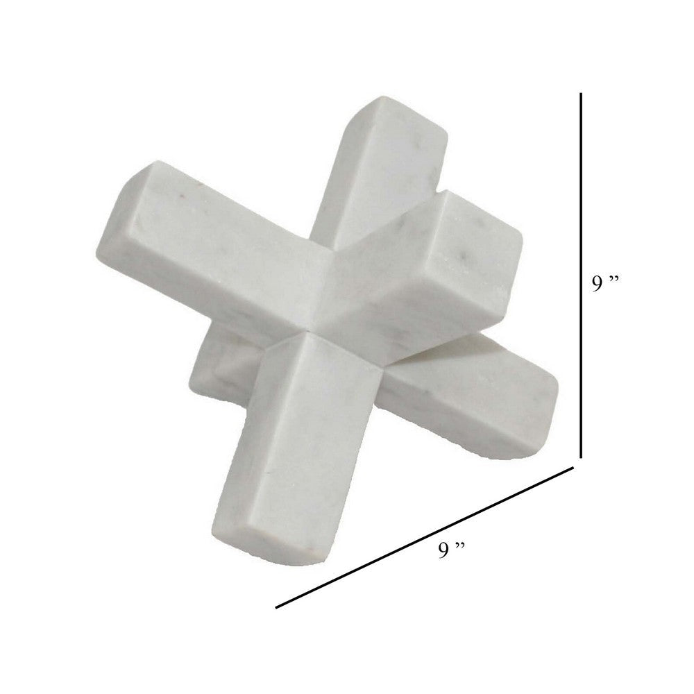 Tabletop Accent Decor 9 Inch Geometric Cross Design White Marble BM331409
