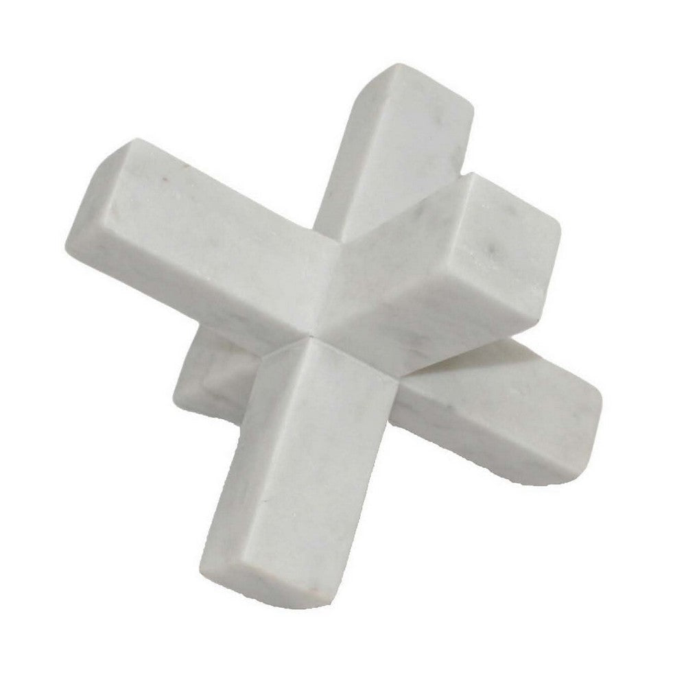 Tabletop Accent Decor, 9 Inch Geometric Cross Design, White Marble