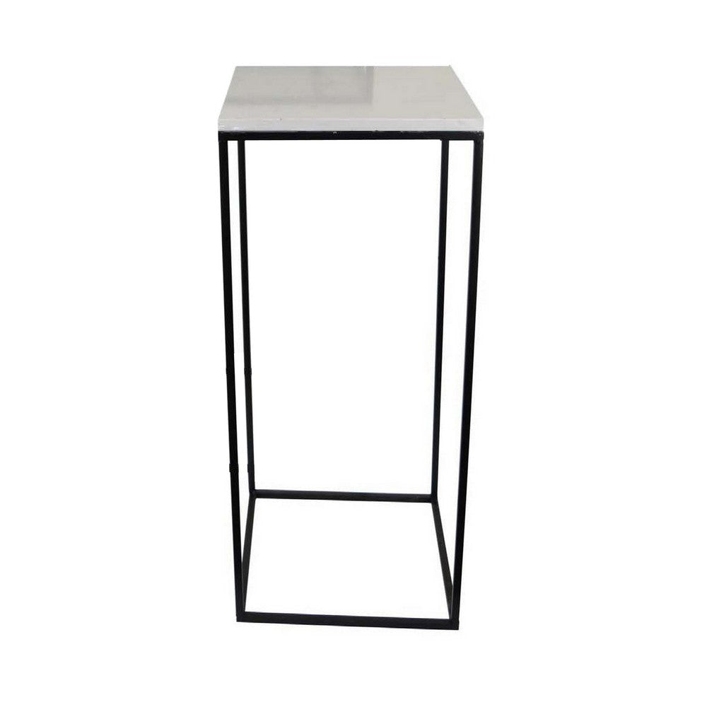 Plant Stand Table Set of 3 Black Metal Square White Marble Top BM331411