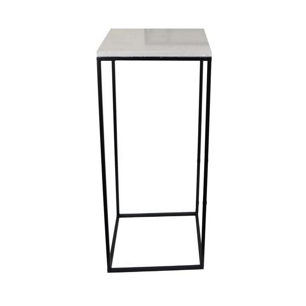 Plant Stand Table Set of 3 Black Metal Square White Marble Top BM331411
