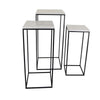 Plant Stand Table Set of 3, Black Metal, Square White Marble Top