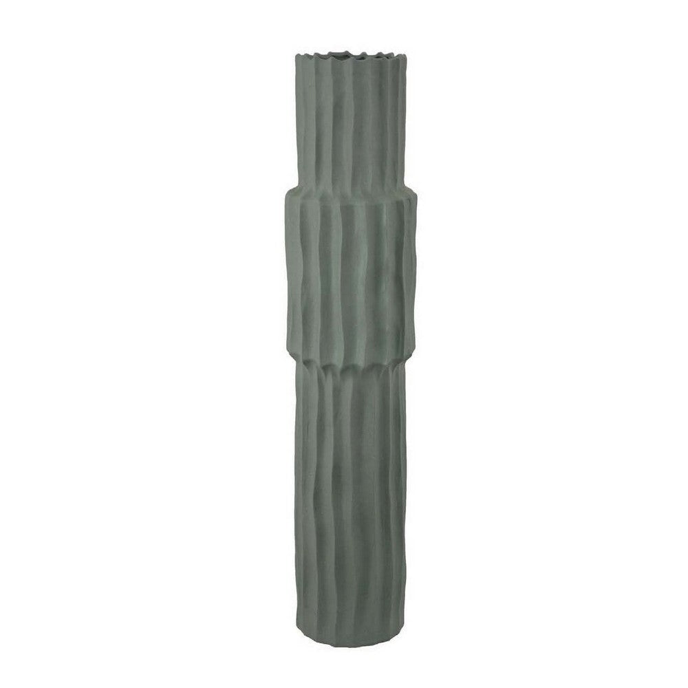 Decorative Accent Vase Sleek Cactus Design 30 Inch Green Ceramic