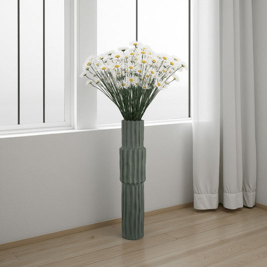 Decorative Accent Vase, Sleek Cactus Design, 30 Inch Green Ceramic