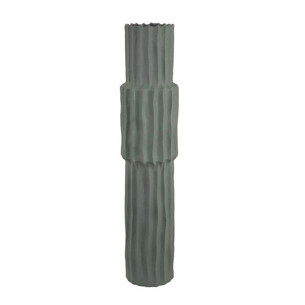 Decorative Accent Vase, Sleek Cactus Design, 30 Inch Green Ceramic