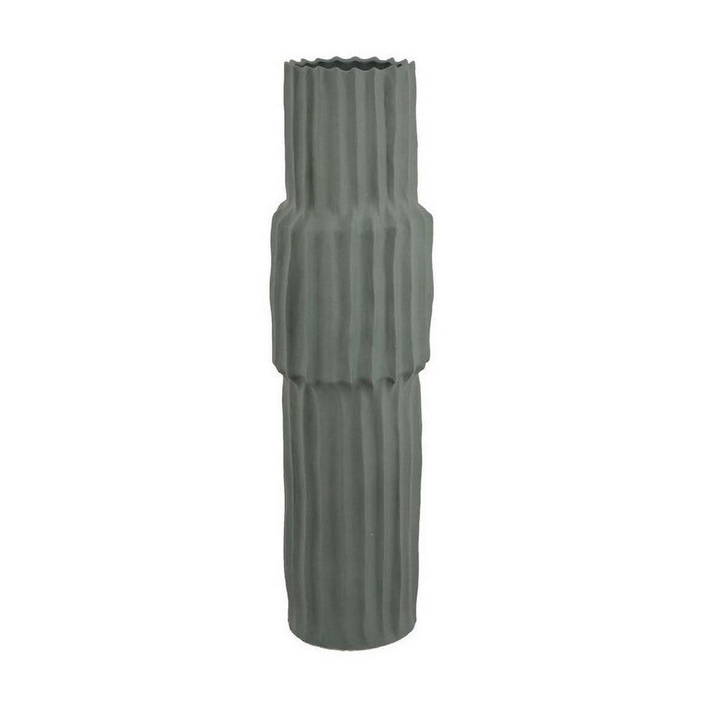 Decorative Accent Vase, Sleek Cactus Design, 36 Inch Green Ceramic