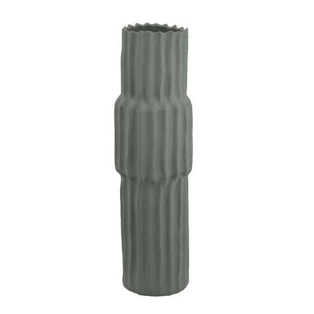 Decorative Accent Vase, Sleek Cactus Design, 24 Inch Green Ceramic