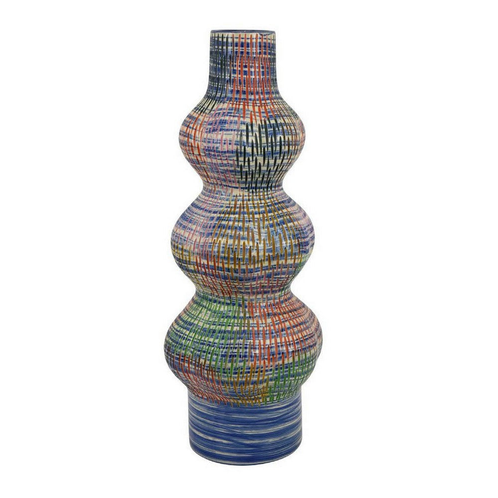 Decorative Accent Vase, 3 Rounded Accents, 22 Inch Multicolor Ceramic