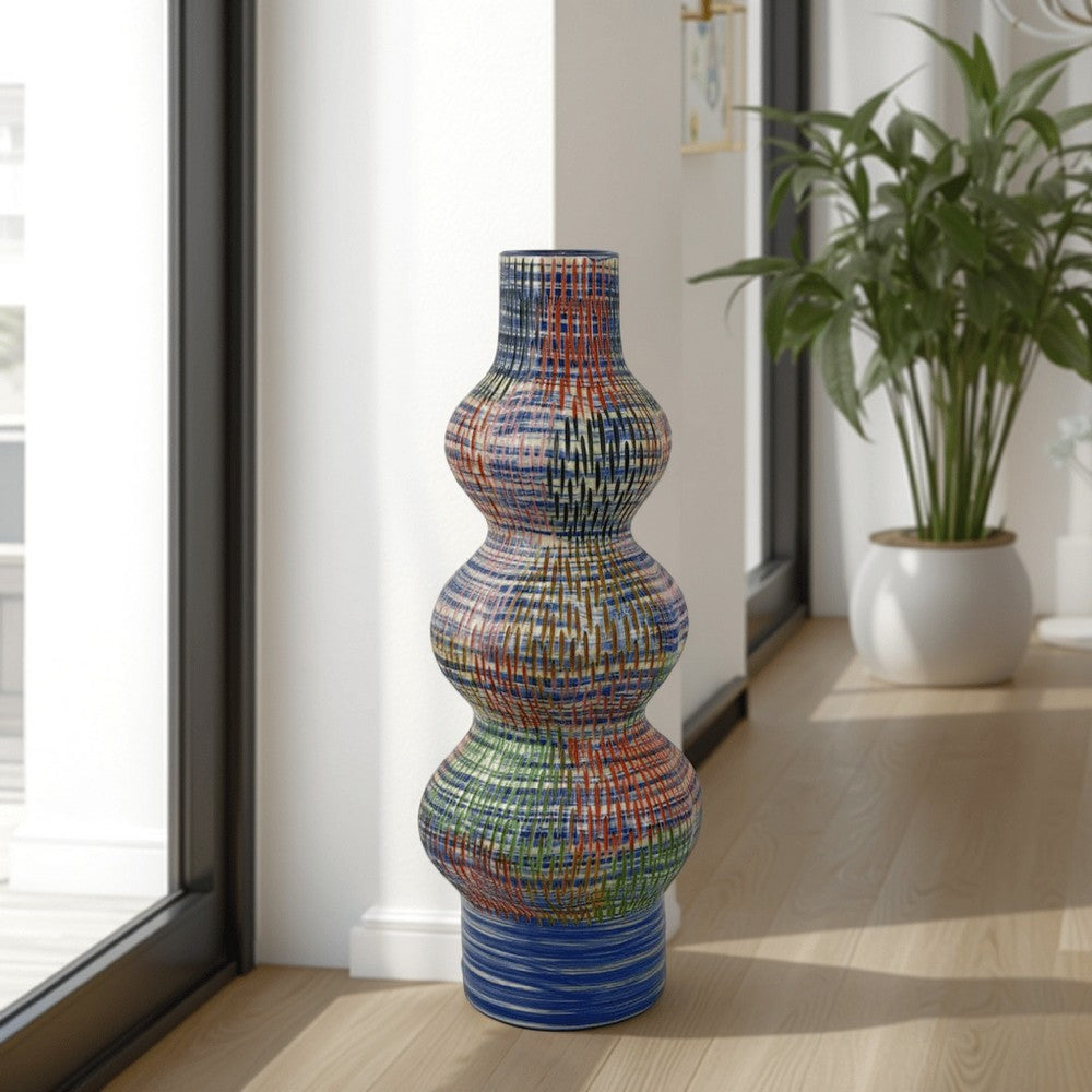 Decorative Accent Vase, 3 Rounded Accents, 22 Inch Multicolor Ceramic