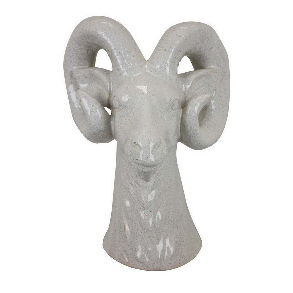 Accent Tabletop Decor Strong Ram Head Design White Ceramic 14 Inch BM331431