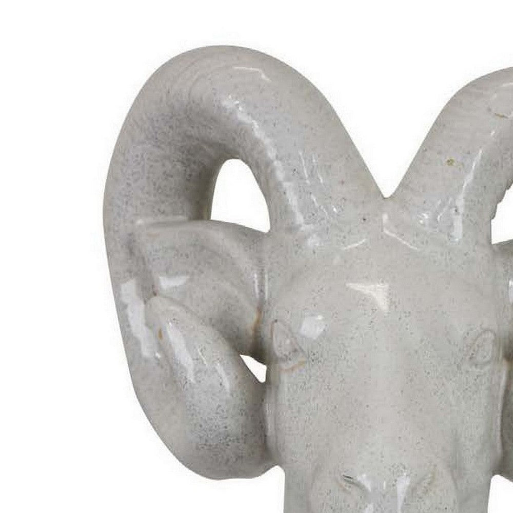 Accent Tabletop Decor Strong Ram Head Design White Ceramic 14 Inch BM331431