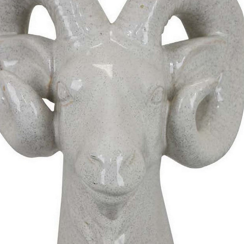 Accent Tabletop Decor Strong Ram Head Design White Ceramic 14 Inch BM331431