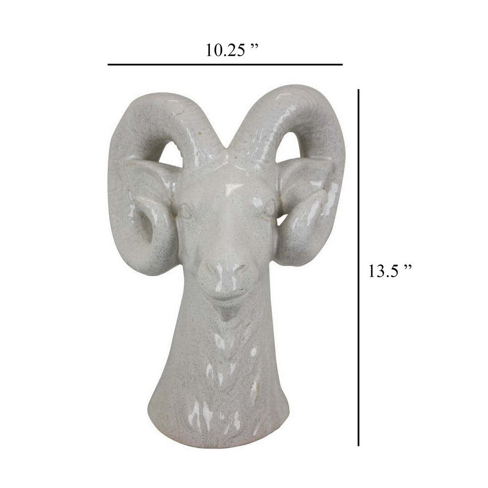 Accent Tabletop Decor Strong Ram Head Design White Ceramic 14 Inch BM331431