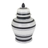 Decorative Jar w Lid Minimalist Contrast White Blue Lines 16 Inch BM331437