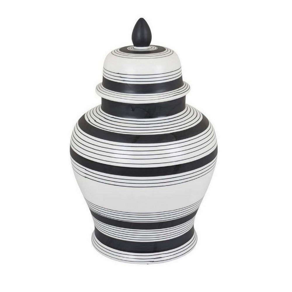 Decorative Jar w Lid Minimalist Contrast White Blue Lines 16 Inch BM331437