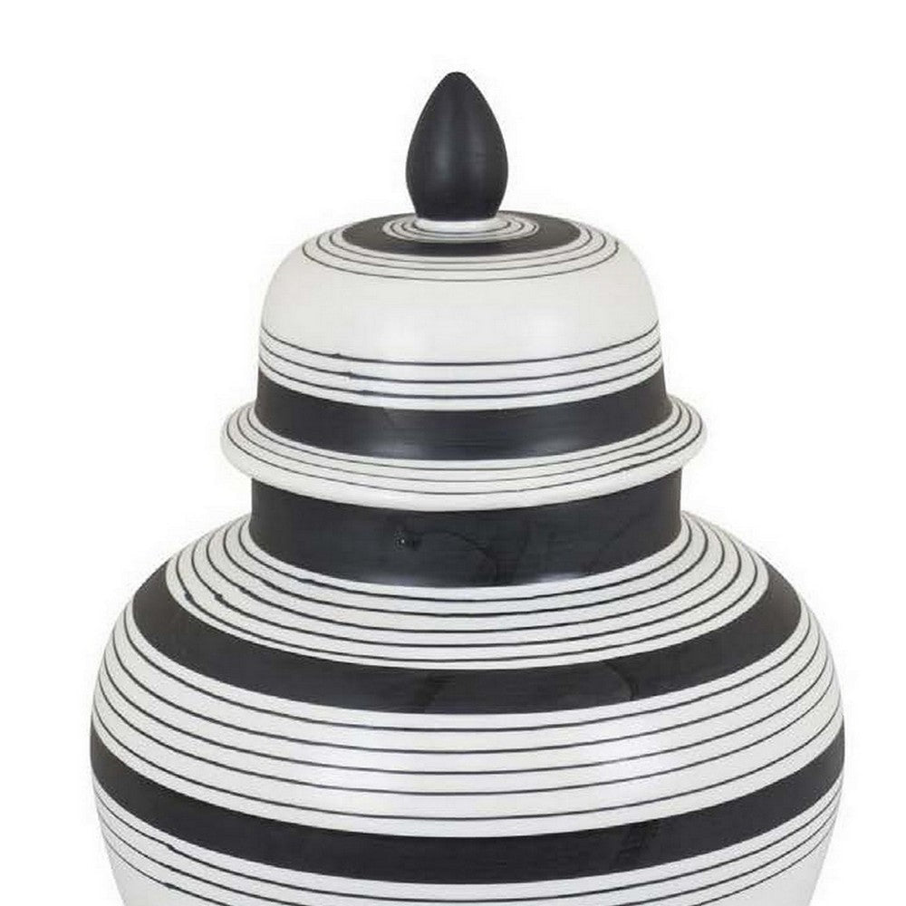 Decorative Jar w Lid Minimalist Contrast White Blue Lines 16 Inch BM331437