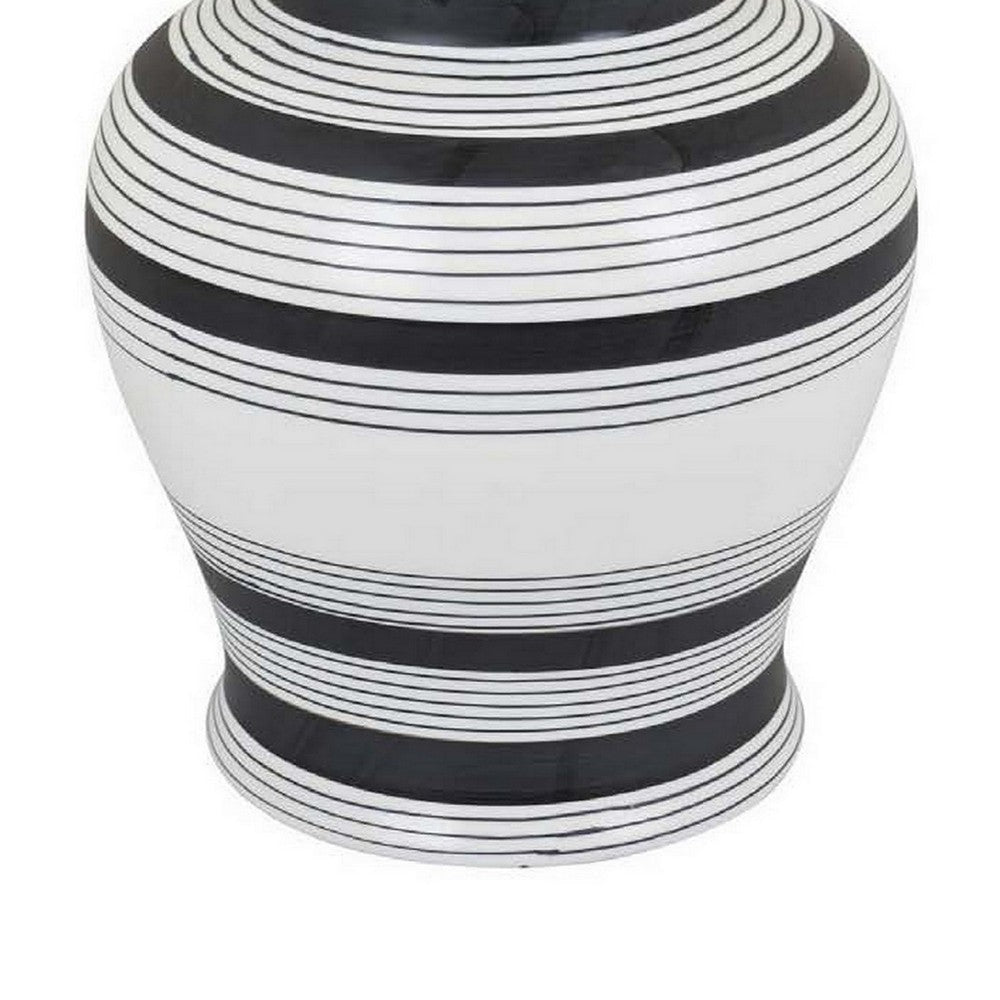 Decorative Jar w Lid Minimalist Contrast White Blue Lines 16 Inch BM331437