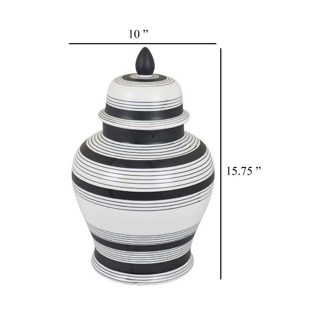 Decorative Jar w Lid Minimalist Contrast White Blue Lines 16 Inch BM331437