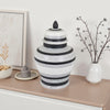 Decorative Jar w Lid, Minimalist Contrast, White Blue Lines, 16 Inch