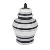 Decorative Jar w Lid, Minimalist Contrast, White Blue Lines, 16 Inch