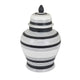Decorative Jar w Lid, Minimalist Contrast, White Blue Lines, 16 Inch