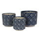 Modern Planter Set of 3 Vintage Floral Motifs White Blue Ceramic BM331439