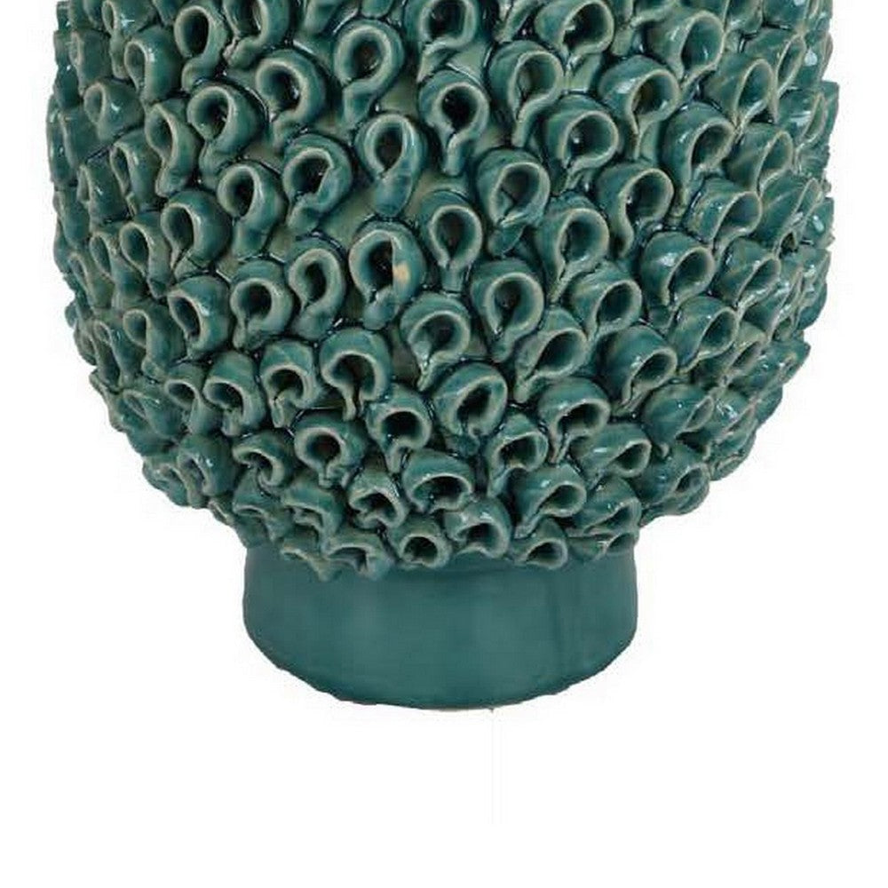 Accent Flower Vase 3D Coral Textured Teal Green Ceramic 16 Inch BM331449